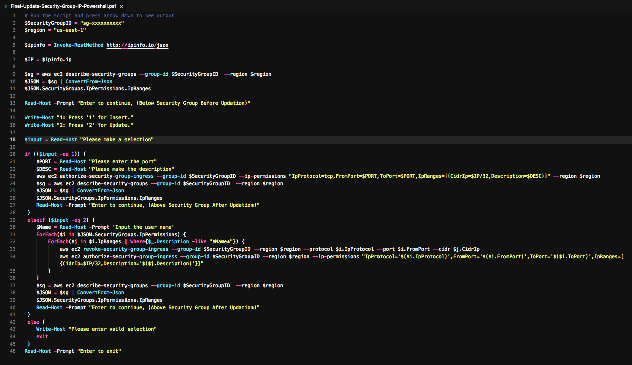 AWS Security Group Update - Powershell